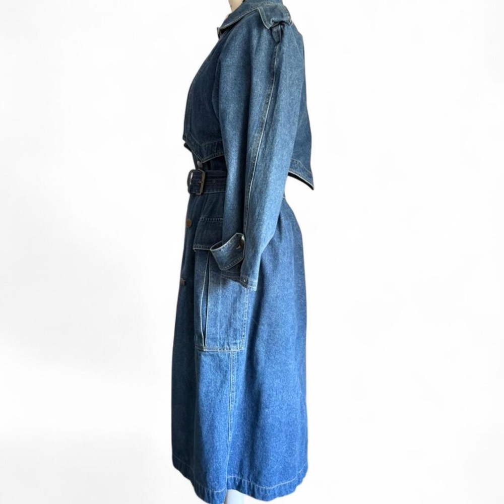 Vintage 90s Lizwear Blue Denim Trench Coat (sz Small/ Oversized Fit) - Picture 2 of 8